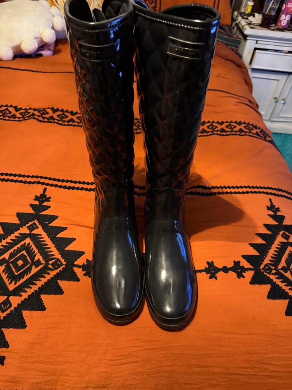 Hunter Quilted Tall Rain Boots - Black Gloss